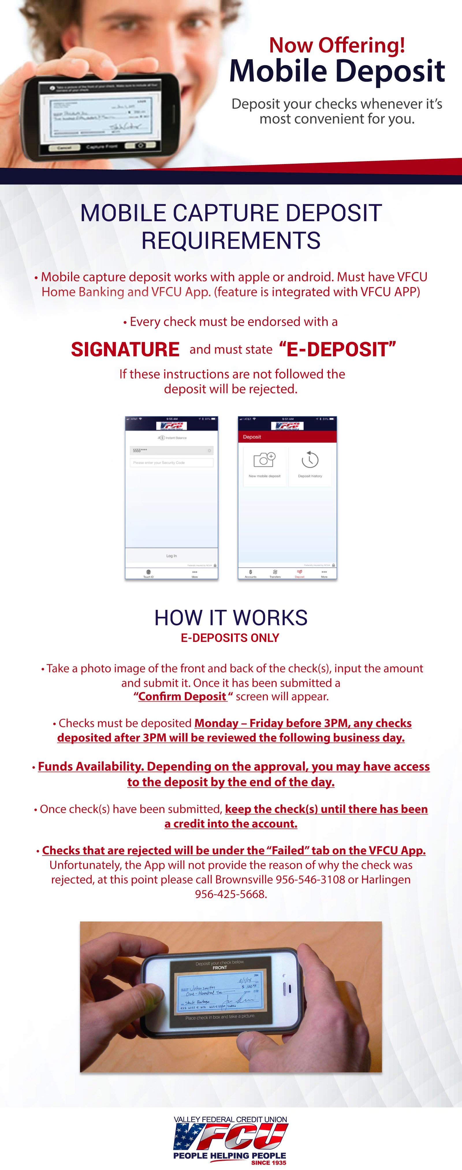 mobile deposit requirements - Valley Federal Credit Union